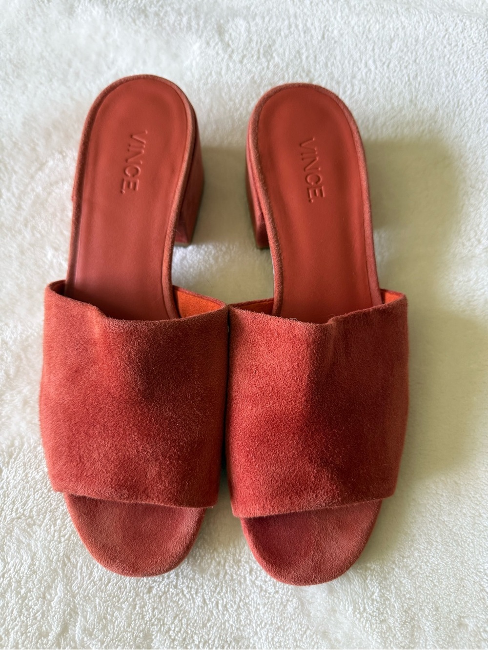 Vince Rachelle Suede Open-Toe Mule in Terracotta Orange - Picture 2 of 5